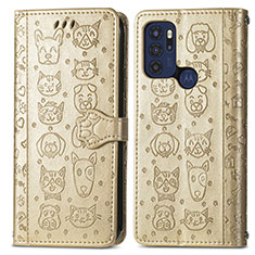 Leather Case Stands Fashionable Pattern Flip Cover Holder S03D for Motorola Moto G60s Gold