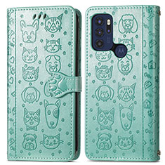 Leather Case Stands Fashionable Pattern Flip Cover Holder S03D for Motorola Moto G60s Green