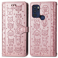 Leather Case Stands Fashionable Pattern Flip Cover Holder S03D for Motorola Moto G60s Rose Gold