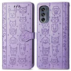 Leather Case Stands Fashionable Pattern Flip Cover Holder S03D for Motorola Moto G62 5G Purple