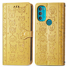 Leather Case Stands Fashionable Pattern Flip Cover Holder S03D for Motorola Moto G71 5G Yellow