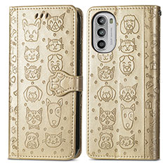 Leather Case Stands Fashionable Pattern Flip Cover Holder S03D for Motorola Moto G71s 5G Gold
