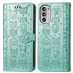 Leather Case Stands Fashionable Pattern Flip Cover Holder S03D for Motorola Moto G71s 5G Green