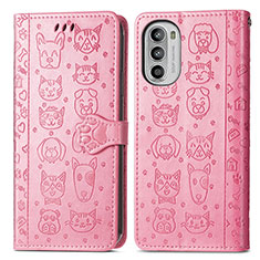 Leather Case Stands Fashionable Pattern Flip Cover Holder S03D for Motorola Moto G71s 5G Pink