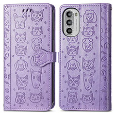 Leather Case Stands Fashionable Pattern Flip Cover Holder S03D for Motorola Moto G82 5G Purple