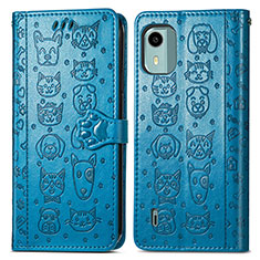 Leather Case Stands Fashionable Pattern Flip Cover Holder S03D for Nokia C12 Blue