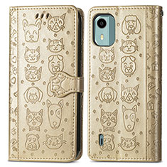 Leather Case Stands Fashionable Pattern Flip Cover Holder S03D for Nokia C12 Gold