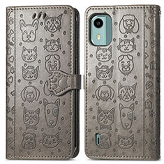 Leather Case Stands Fashionable Pattern Flip Cover Holder S03D for Nokia C12 Gray
