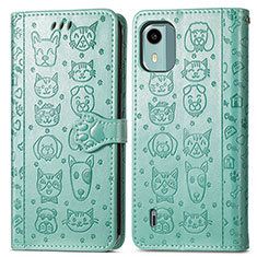 Leather Case Stands Fashionable Pattern Flip Cover Holder S03D for Nokia C12 Green
