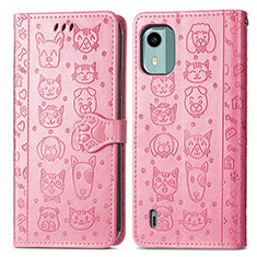 Leather Case Stands Fashionable Pattern Flip Cover Holder S03D for Nokia C12 Pink