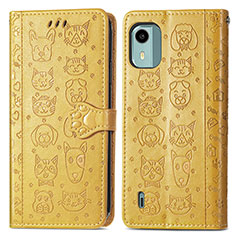 Leather Case Stands Fashionable Pattern Flip Cover Holder S03D for Nokia C12 Yellow