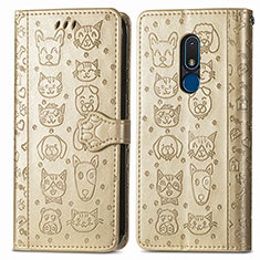 Leather Case Stands Fashionable Pattern Flip Cover Holder S03D for Nokia C3 Gold