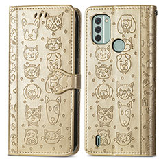 Leather Case Stands Fashionable Pattern Flip Cover Holder S03D for Nokia C31 Gold