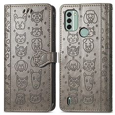 Leather Case Stands Fashionable Pattern Flip Cover Holder S03D for Nokia C31 Gray