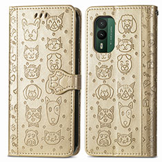 Leather Case Stands Fashionable Pattern Flip Cover Holder S03D for Nokia XR21 Gold
