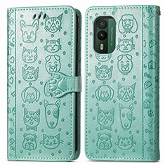 Leather Case Stands Fashionable Pattern Flip Cover Holder S03D for Nokia XR21 Green