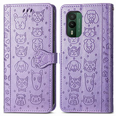 Leather Case Stands Fashionable Pattern Flip Cover Holder S03D for Nokia XR21 Purple