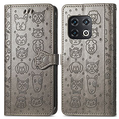 Leather Case Stands Fashionable Pattern Flip Cover Holder S03D for OnePlus 10 Pro 5G Gray