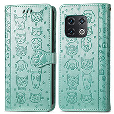 Leather Case Stands Fashionable Pattern Flip Cover Holder S03D for OnePlus 10 Pro 5G Green