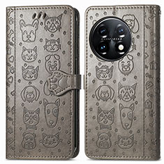 Leather Case Stands Fashionable Pattern Flip Cover Holder S03D for OnePlus 11 5G Gray