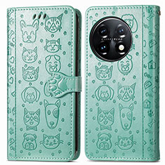 Leather Case Stands Fashionable Pattern Flip Cover Holder S03D for OnePlus 11 5G Green