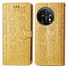 Leather Case Stands Fashionable Pattern Flip Cover Holder S03D for OnePlus 11 5G Yellow