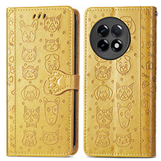 Leather Case Stands Fashionable Pattern Flip Cover Holder S03D for OnePlus Ace 2 5G Yellow