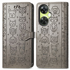 Leather Case Stands Fashionable Pattern Flip Cover Holder S03D for OnePlus Nord CE 3 5G Gray
