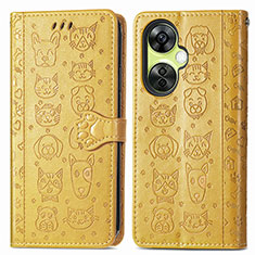 Leather Case Stands Fashionable Pattern Flip Cover Holder S03D for OnePlus Nord CE 3 5G Yellow