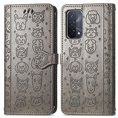 Leather Case Stands Fashionable Pattern Flip Cover Holder S03D for OnePlus Nord N200 5G Gray