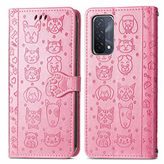 Leather Case Stands Fashionable Pattern Flip Cover Holder S03D for OnePlus Nord N200 5G Pink