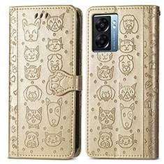 Leather Case Stands Fashionable Pattern Flip Cover Holder S03D for OnePlus Nord N300 5G Gold