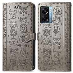 Leather Case Stands Fashionable Pattern Flip Cover Holder S03D for OnePlus Nord N300 5G Gray