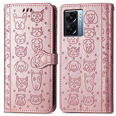 Leather Case Stands Fashionable Pattern Flip Cover Holder S03D for OnePlus Nord N300 5G Rose Gold
