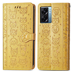 Leather Case Stands Fashionable Pattern Flip Cover Holder S03D for OnePlus Nord N300 5G Yellow
