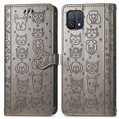 Leather Case Stands Fashionable Pattern Flip Cover Holder S03D for Oppo A16e Gray