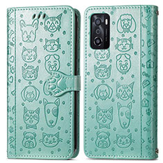 Leather Case Stands Fashionable Pattern Flip Cover Holder S03D for Oppo A55S 5G Green