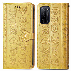 Leather Case Stands Fashionable Pattern Flip Cover Holder S03D for Oppo A56 5G Yellow