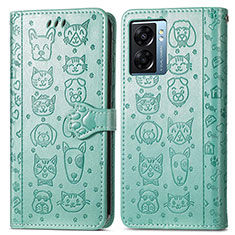 Leather Case Stands Fashionable Pattern Flip Cover Holder S03D for Oppo A56S 5G Green