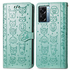 Leather Case Stands Fashionable Pattern Flip Cover Holder S03D for Oppo A57 5G Green