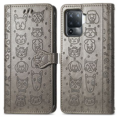 Leather Case Stands Fashionable Pattern Flip Cover Holder S03D for Oppo A94 4G Gray