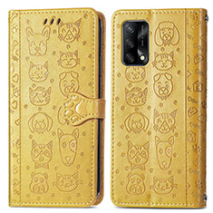 Leather Case Stands Fashionable Pattern Flip Cover Holder S03D for Oppo A95 4G Yellow