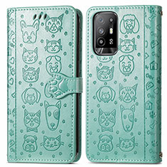 Leather Case Stands Fashionable Pattern Flip Cover Holder S03D for Oppo F19 Pro+ Plus 5G Green