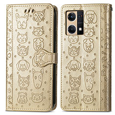 Leather Case Stands Fashionable Pattern Flip Cover Holder S03D for Oppo F21s Pro 4G Gold