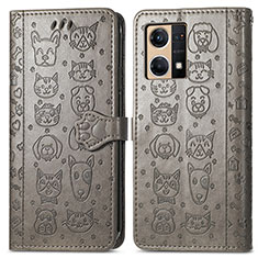 Leather Case Stands Fashionable Pattern Flip Cover Holder S03D for Oppo F21s Pro 4G Gray