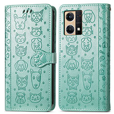 Leather Case Stands Fashionable Pattern Flip Cover Holder S03D for Oppo F21s Pro 4G Green