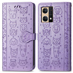 Leather Case Stands Fashionable Pattern Flip Cover Holder S03D for Oppo F21s Pro 4G Purple