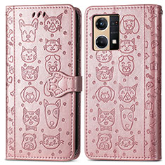 Leather Case Stands Fashionable Pattern Flip Cover Holder S03D for Oppo F21s Pro 4G Rose Gold