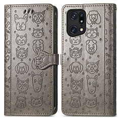 Leather Case Stands Fashionable Pattern Flip Cover Holder S03D for Oppo Find X5 Pro 5G Gray