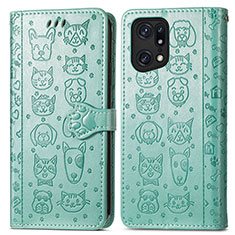 Leather Case Stands Fashionable Pattern Flip Cover Holder S03D for Oppo Find X5 Pro 5G Green